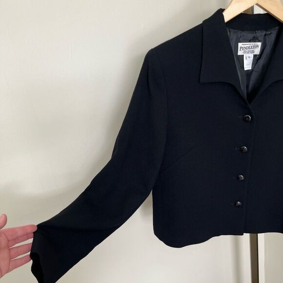 Pendleton 100% Wool Black Blazer Jacket Size 10 Vintage Minimalist Workwear - Picture 5 of 9